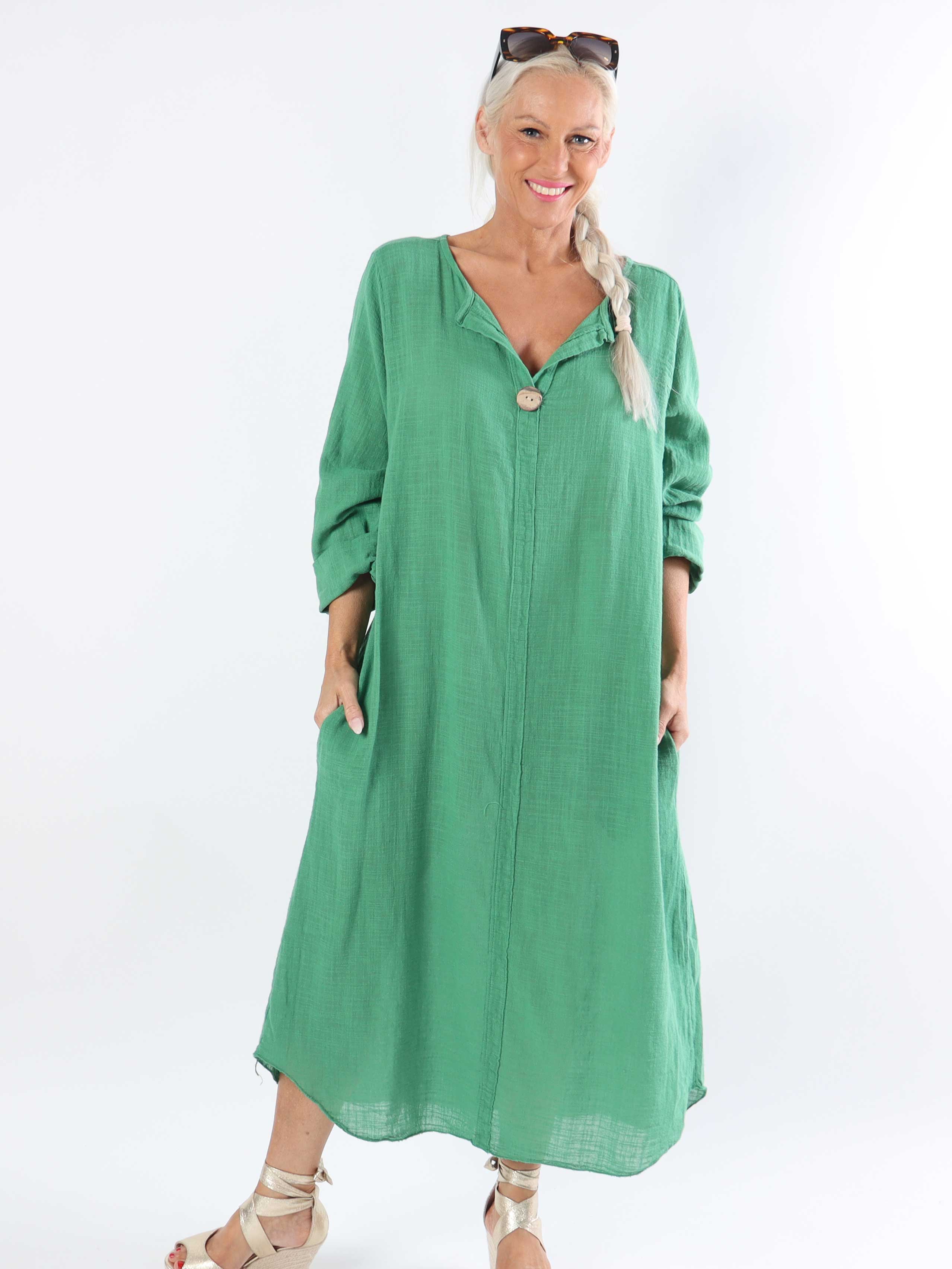 Arizona - Lang plus size bomuldskjole i hørlignende stof